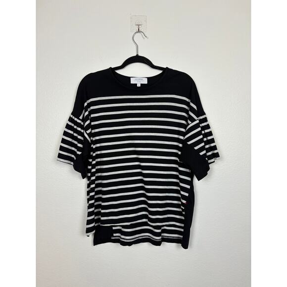 La Ligne Short Sleeve Striped Step Hem Cotton Puff Sleeve Top Medium - Picture 2 of 7
